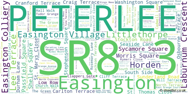 A word cloud for the SR8 3 postcode